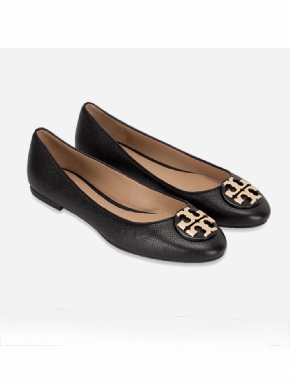 Tory Burch Claire Ballet Flat Black Tumbled Leather Size 7.5
